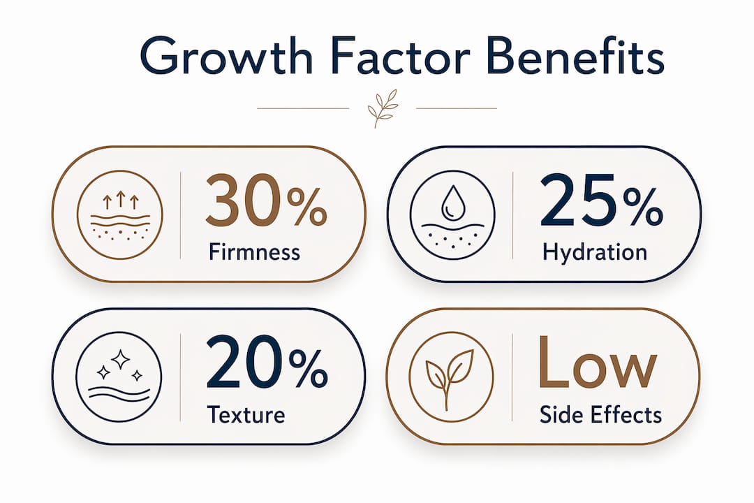 Infographic showing key benefits of growth factor serums
