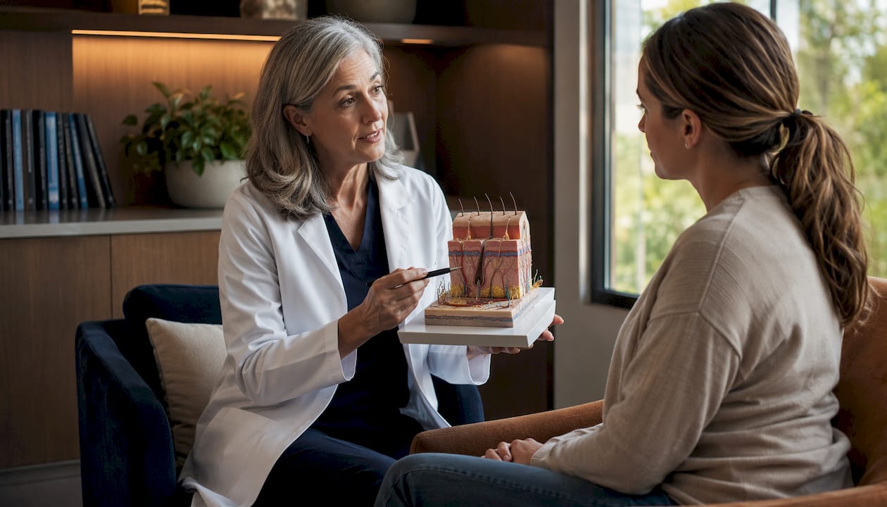 Endocrinologist explaining hormonal impact on skin