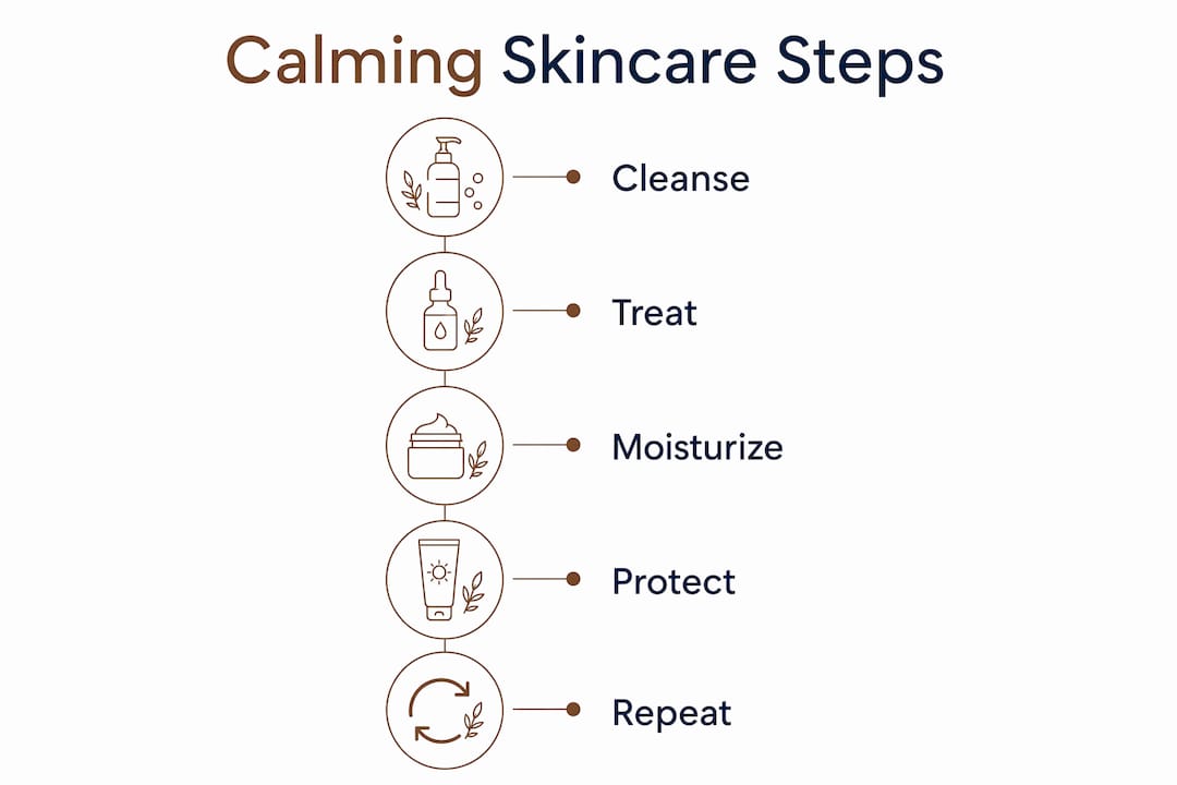 Infographic illustrating step-by-step calming skincare routine