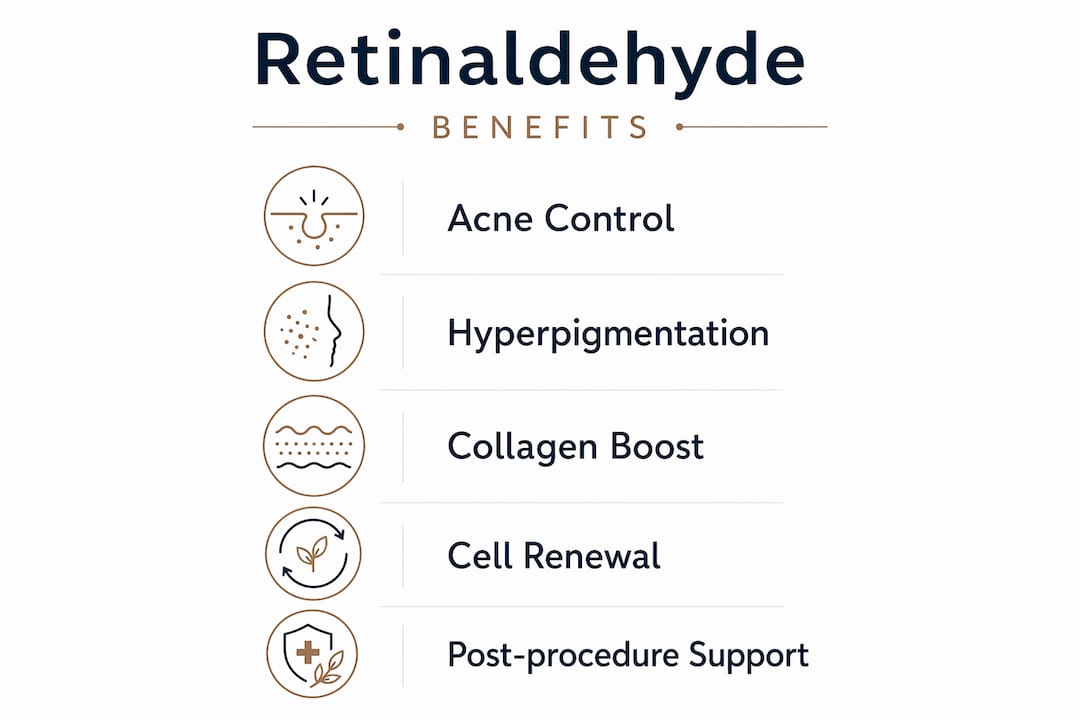 Infographic showing retinaldehyde skin benefits