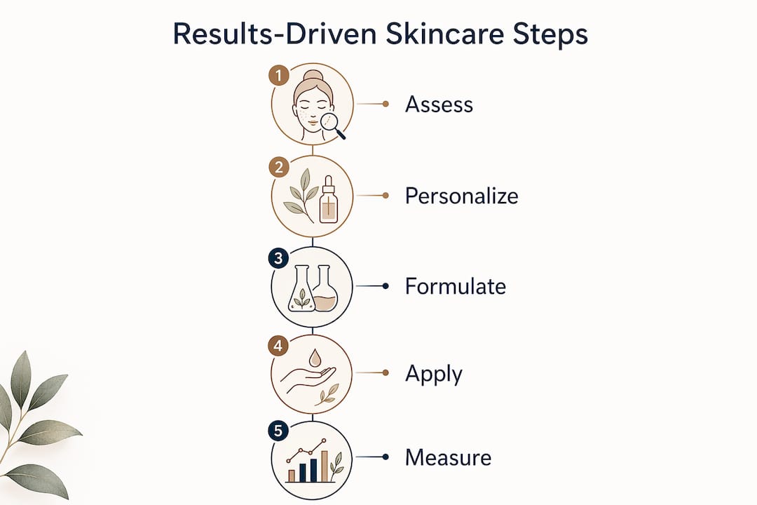 Infographic illustrating five-step skincare results process