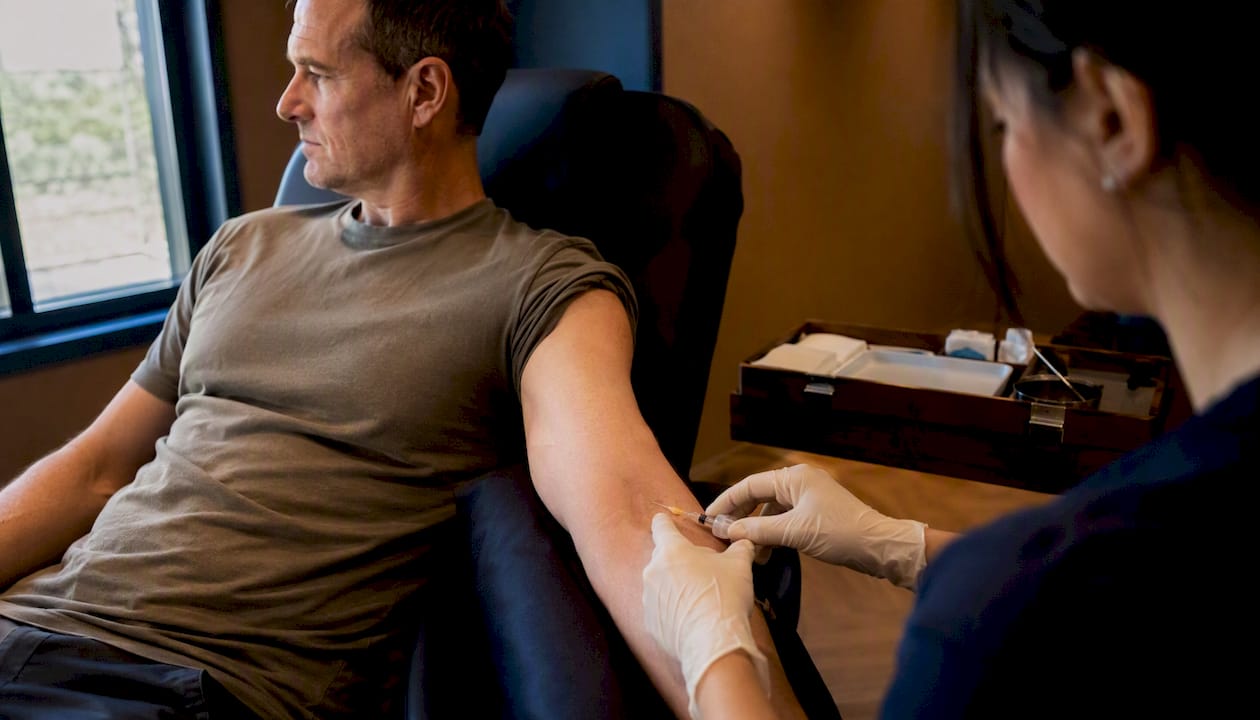 Medical professional injecting skin treatment