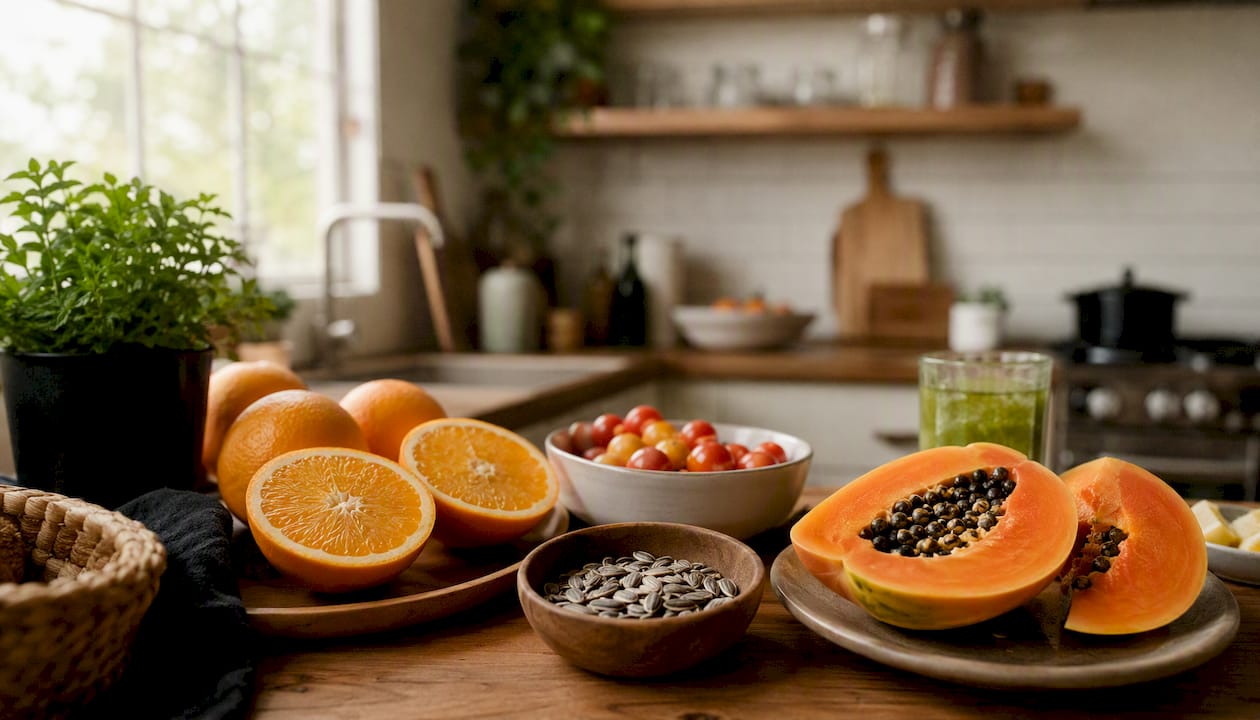 Vitamin C rich fruits with nuts