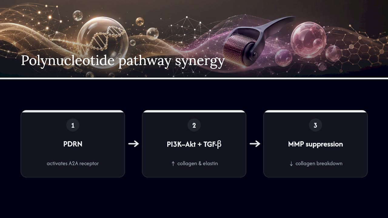 Diagram of collagen signaling and breakdown suppression pathways