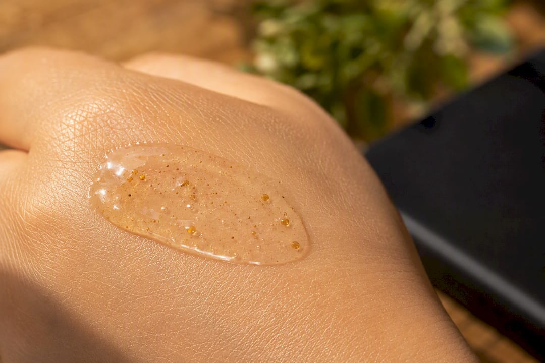 Close-up of bioactive serum on skin surface