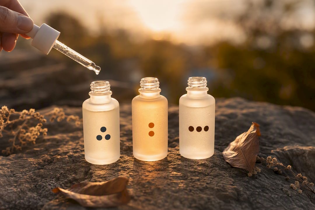 Three bottles representing peptide types