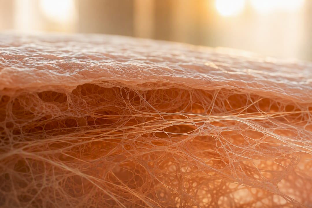 Microscopic skin collagen fibers and cells texture