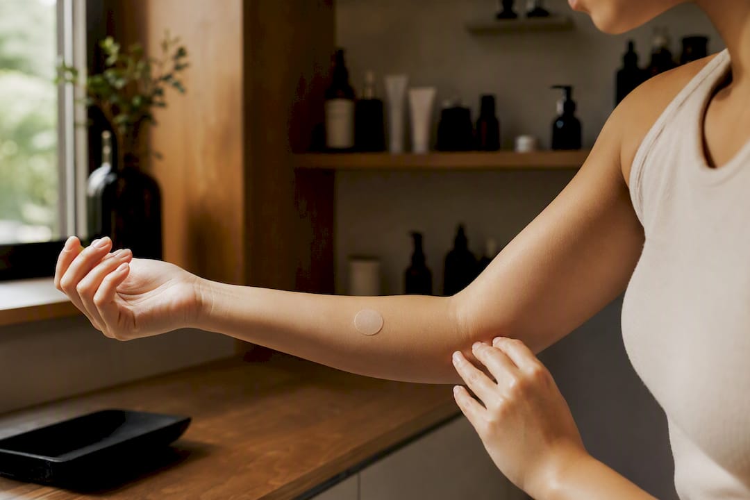 Close-up of forearm with skincare patch test
