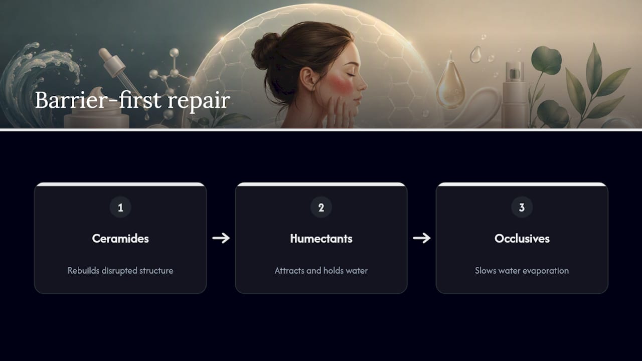 Three-part skin barrier repair mechanism