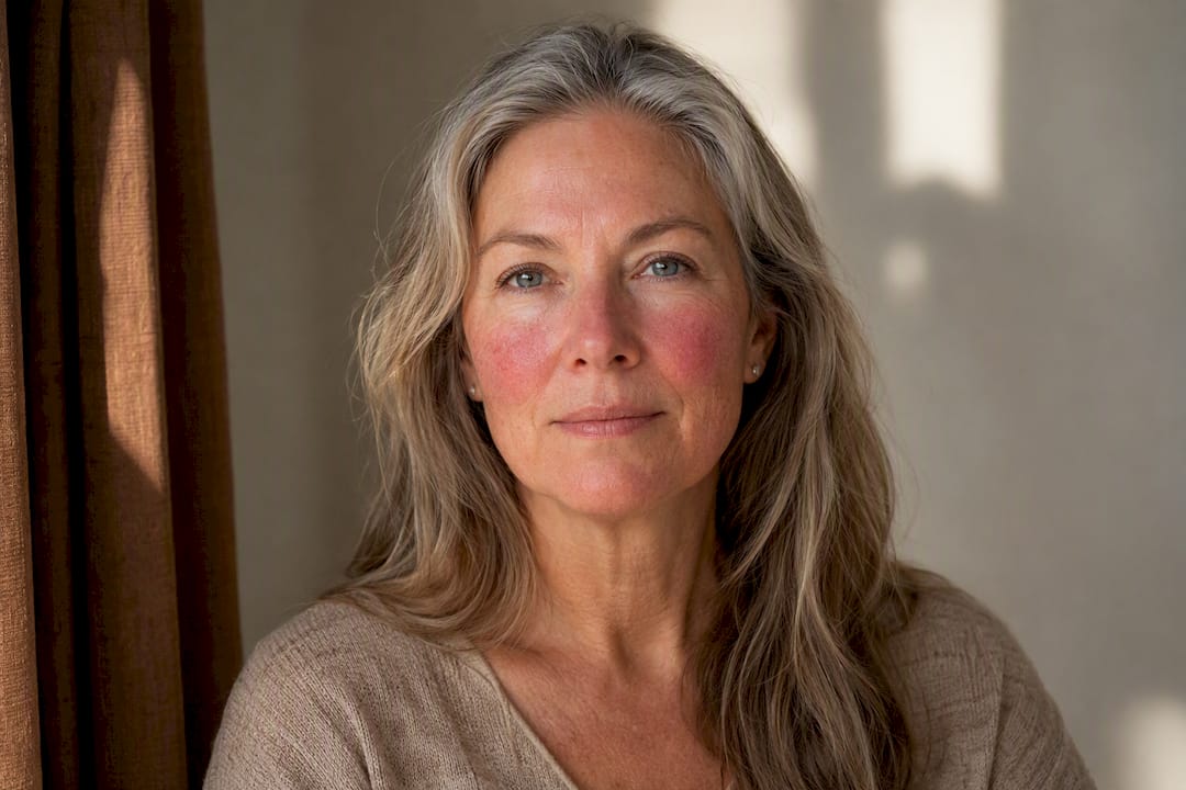 Mature woman with visible facial redness