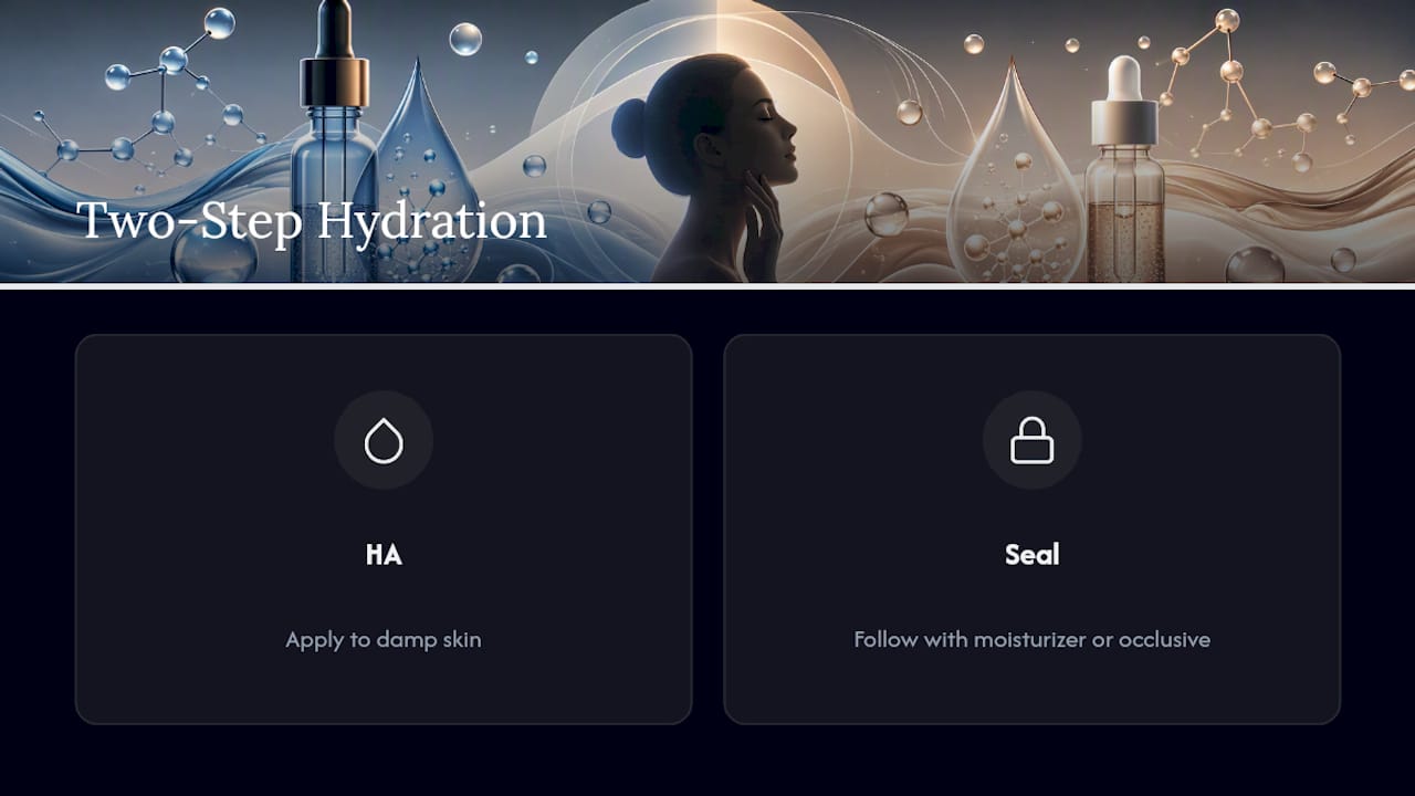 Two-step damp-skin hydration layering sequence
