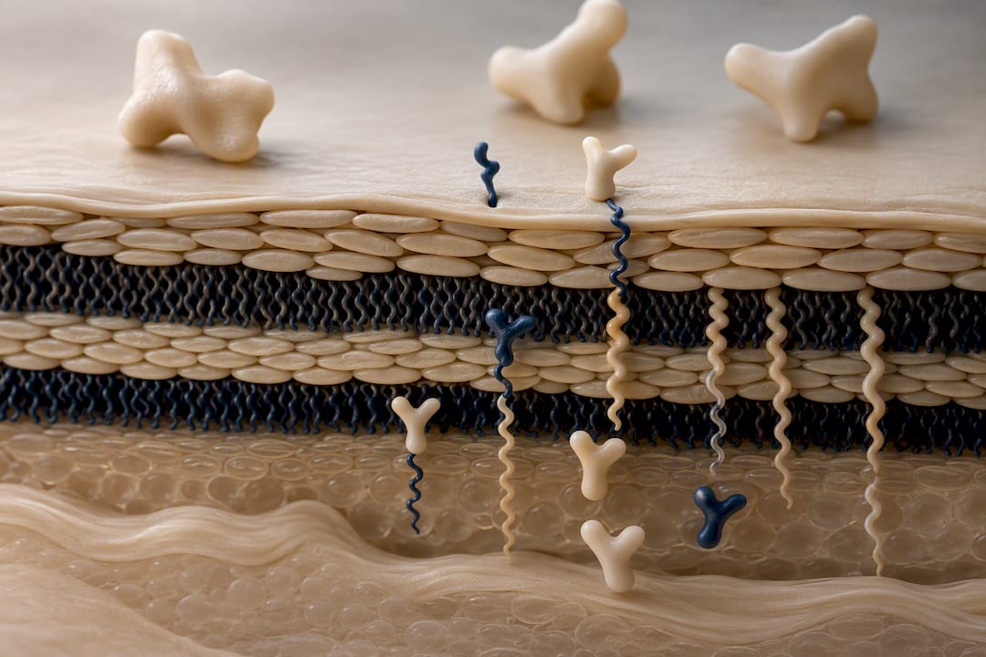 Illustration of peptide crossing skin barrier