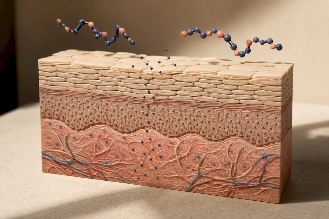 Illustration of molecules meeting skin barrier