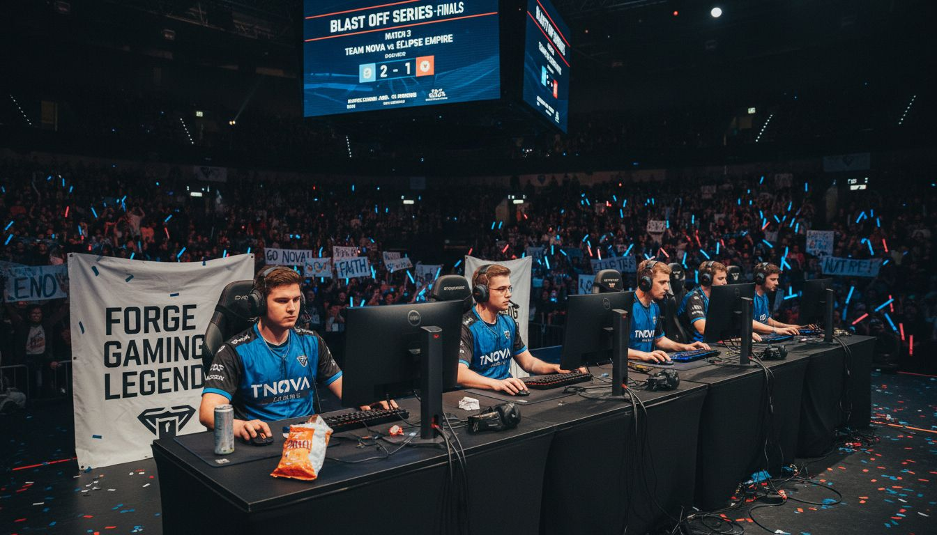 Esports players competing in tournament arena