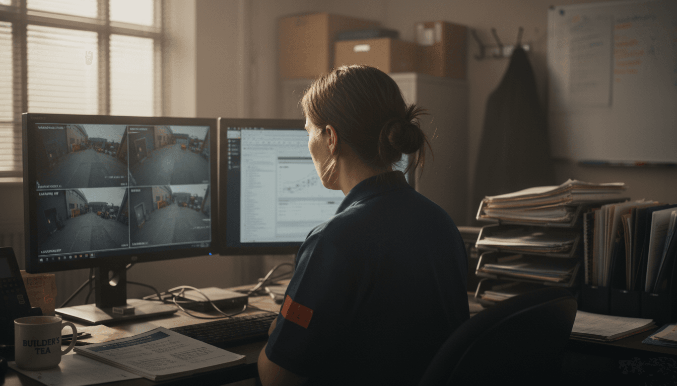 Security manager monitoring cloud CCTV feeds