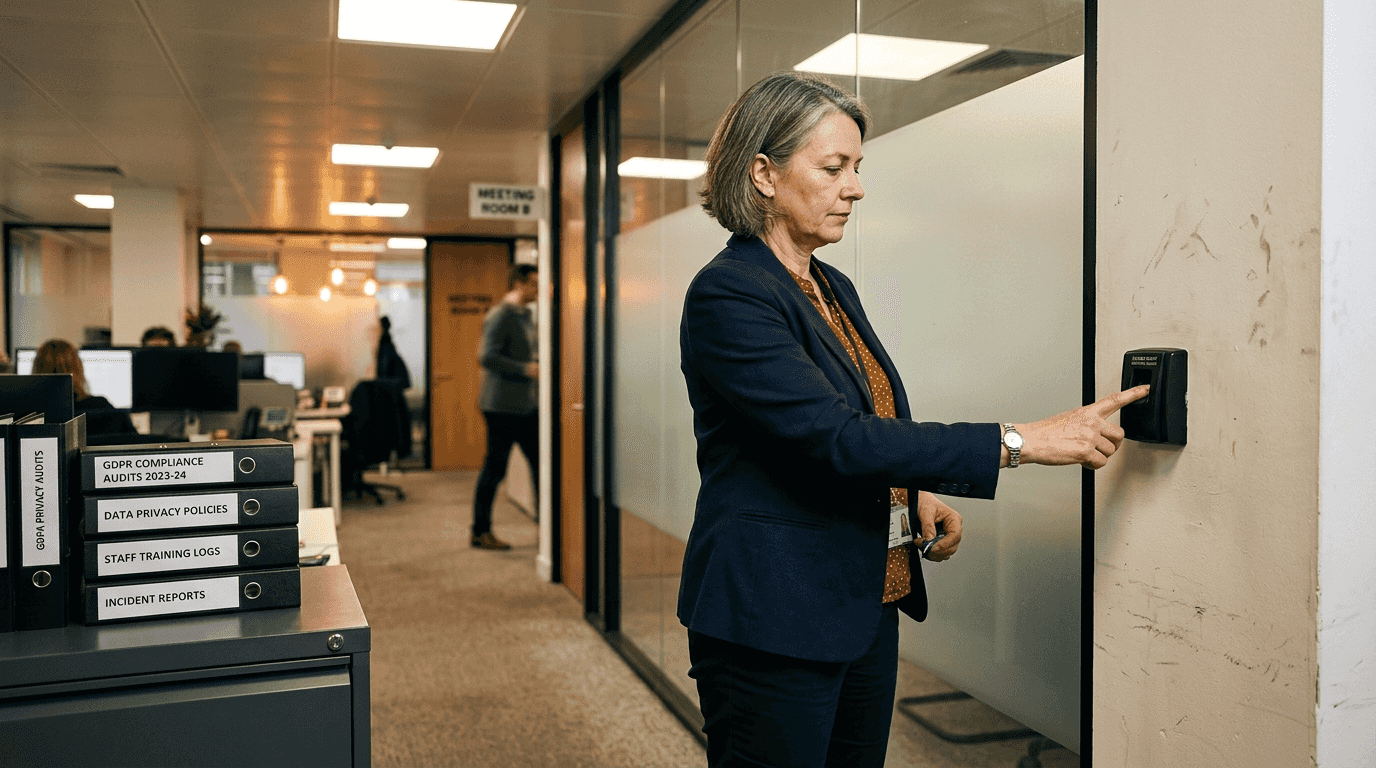 Manager using biometric reader with GDPR files