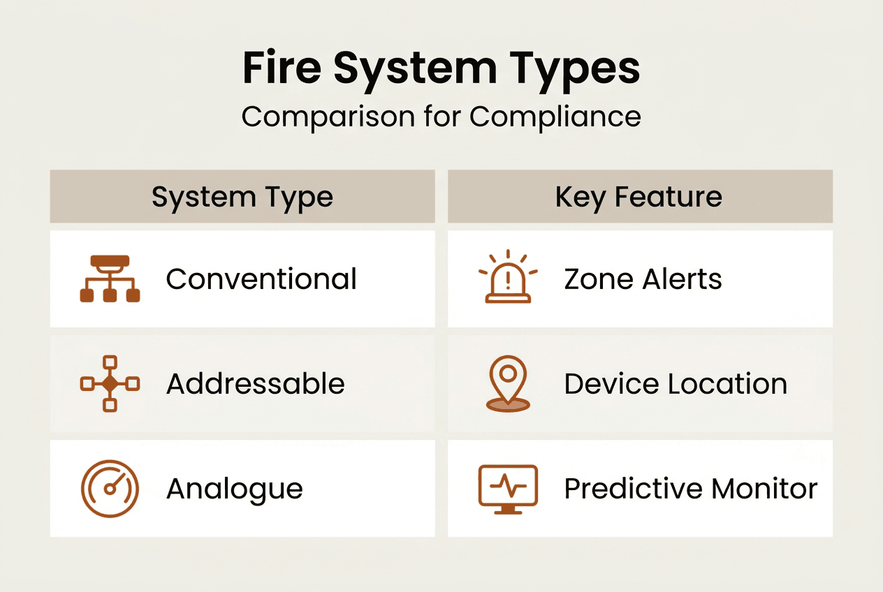 Infographic comparing commercial fire system types