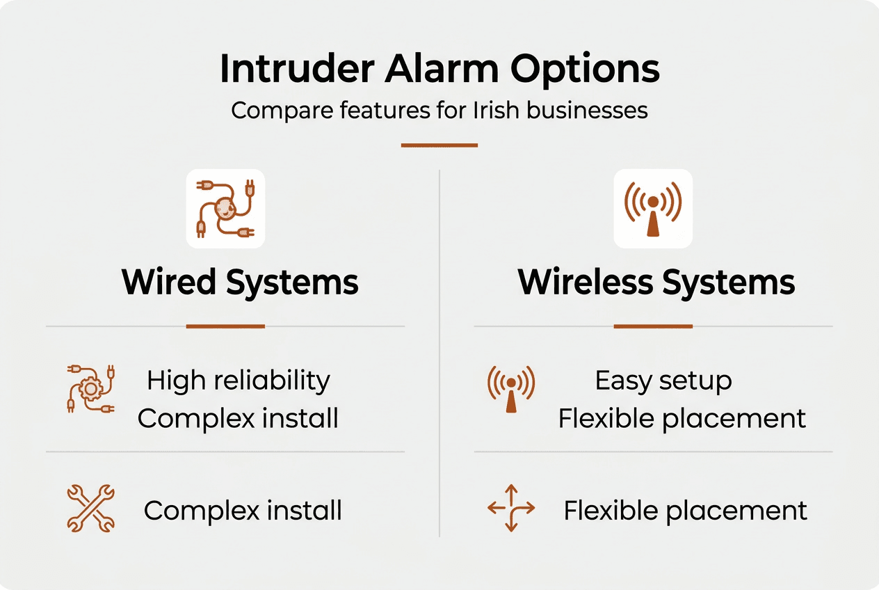 Infographic showing wired vs wireless alarms