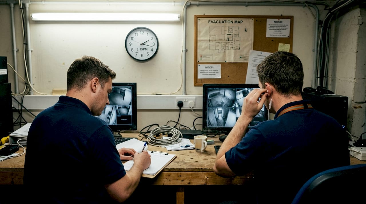 Surveillance team monitors business security feeds