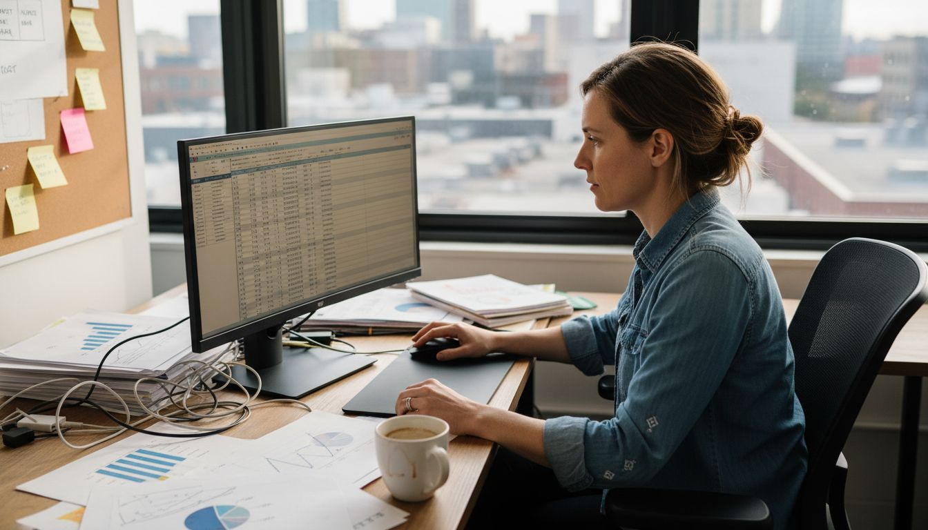 Data scientist reviewing messy training data spreadsheet