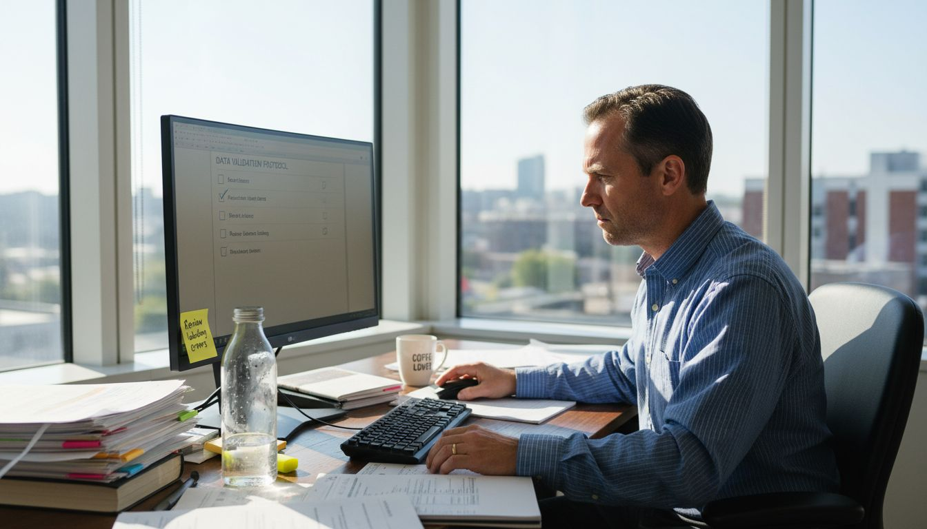 Data engineer reviewing AI quality checklist