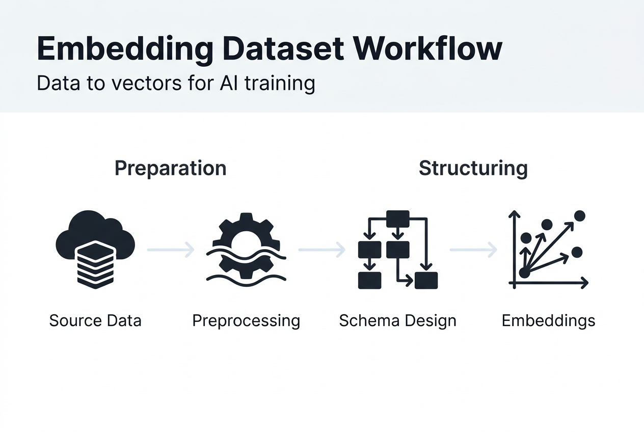 Infographic illustrating embedding dataset workflow