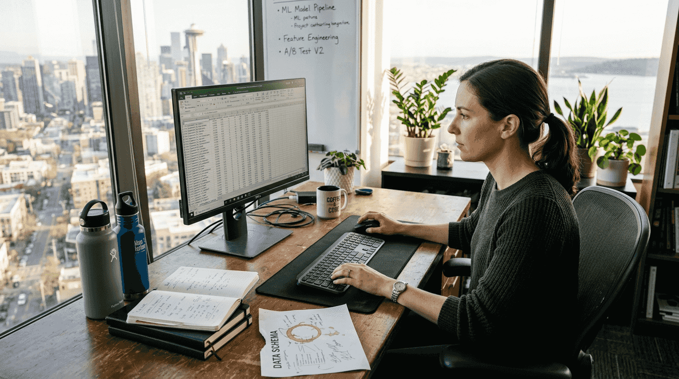 Data scientist reviewing large dataset