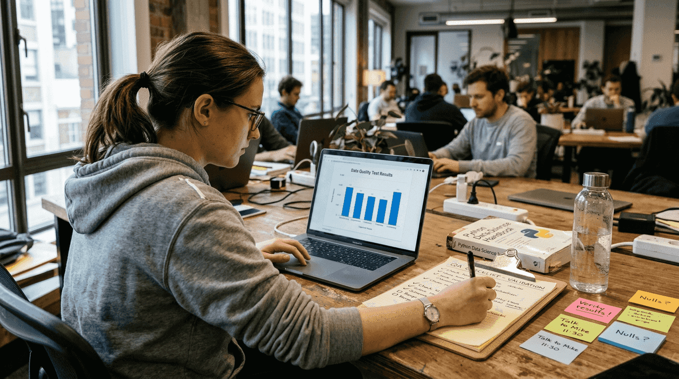 Engineer verifying post-preprocessing data quality