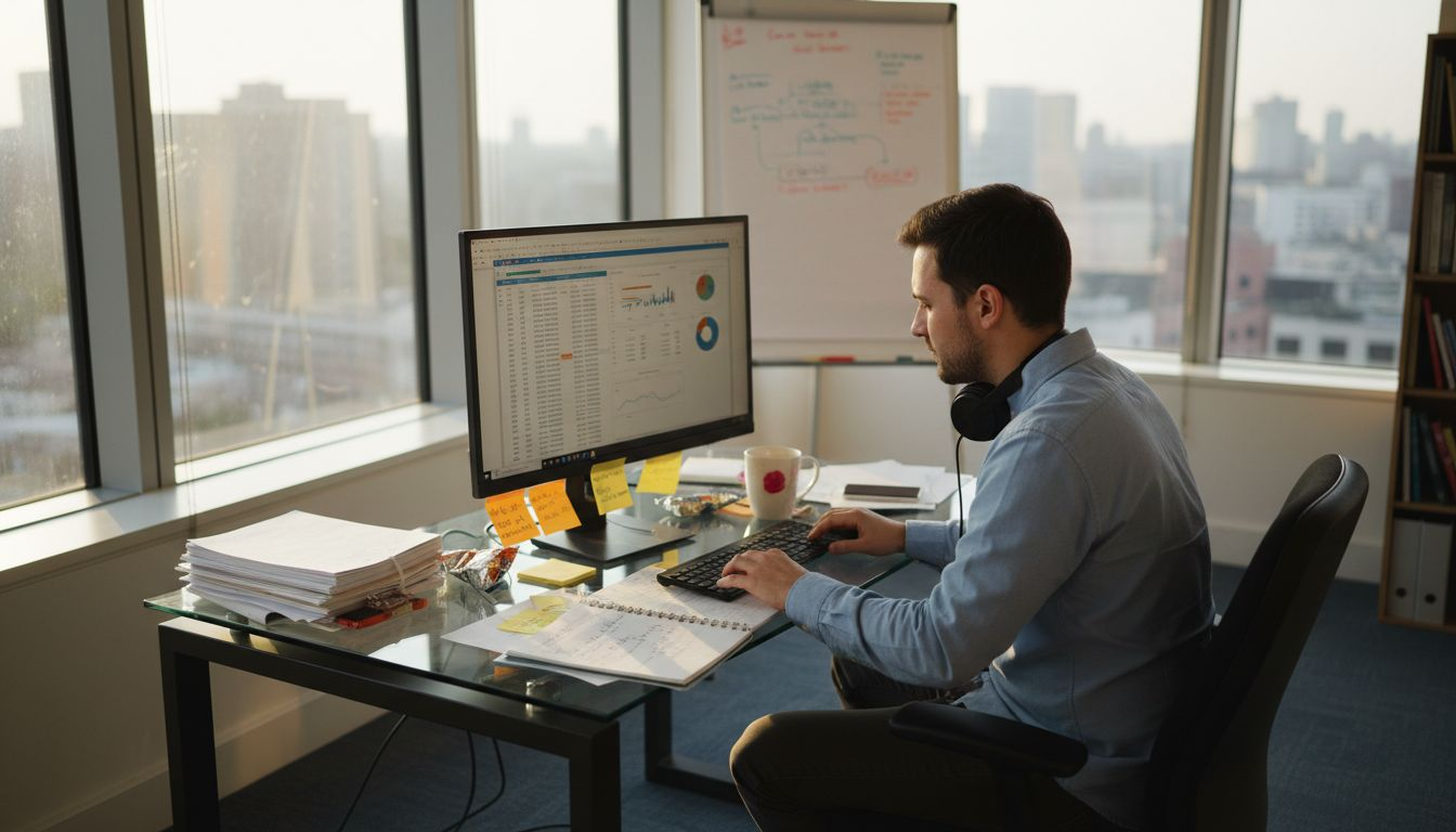 Data analyst reviewing dataset for AI