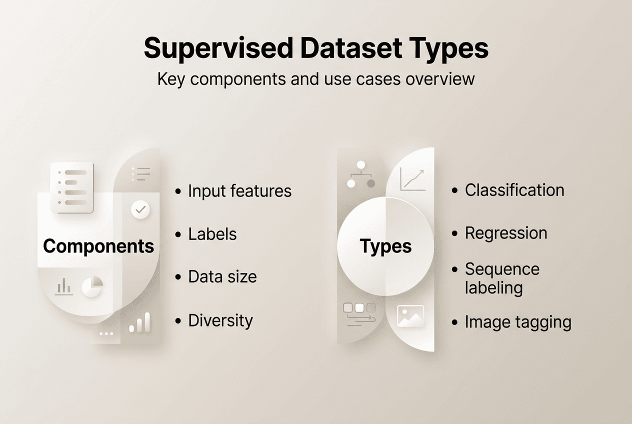 Infographic showing supervised dataset types and components