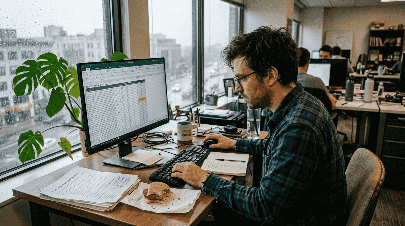 Data scientist labeling dataset in office scene