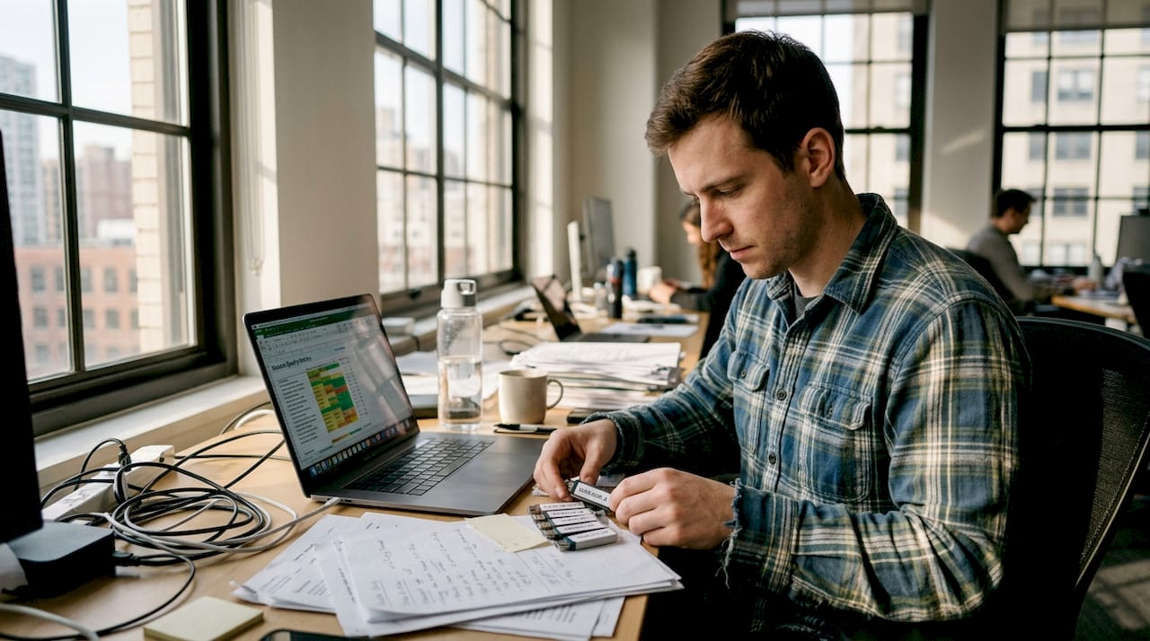 Data scientist curating AI datasets at workspace