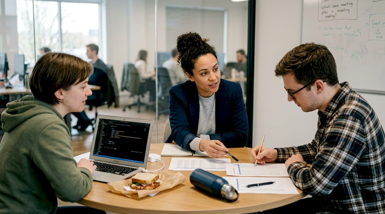 Startup team discusses structured datasets in office