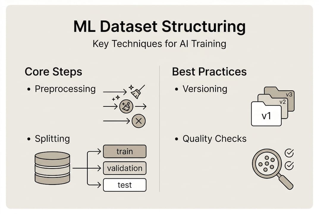 Infographic summarizing ML dataset structuring