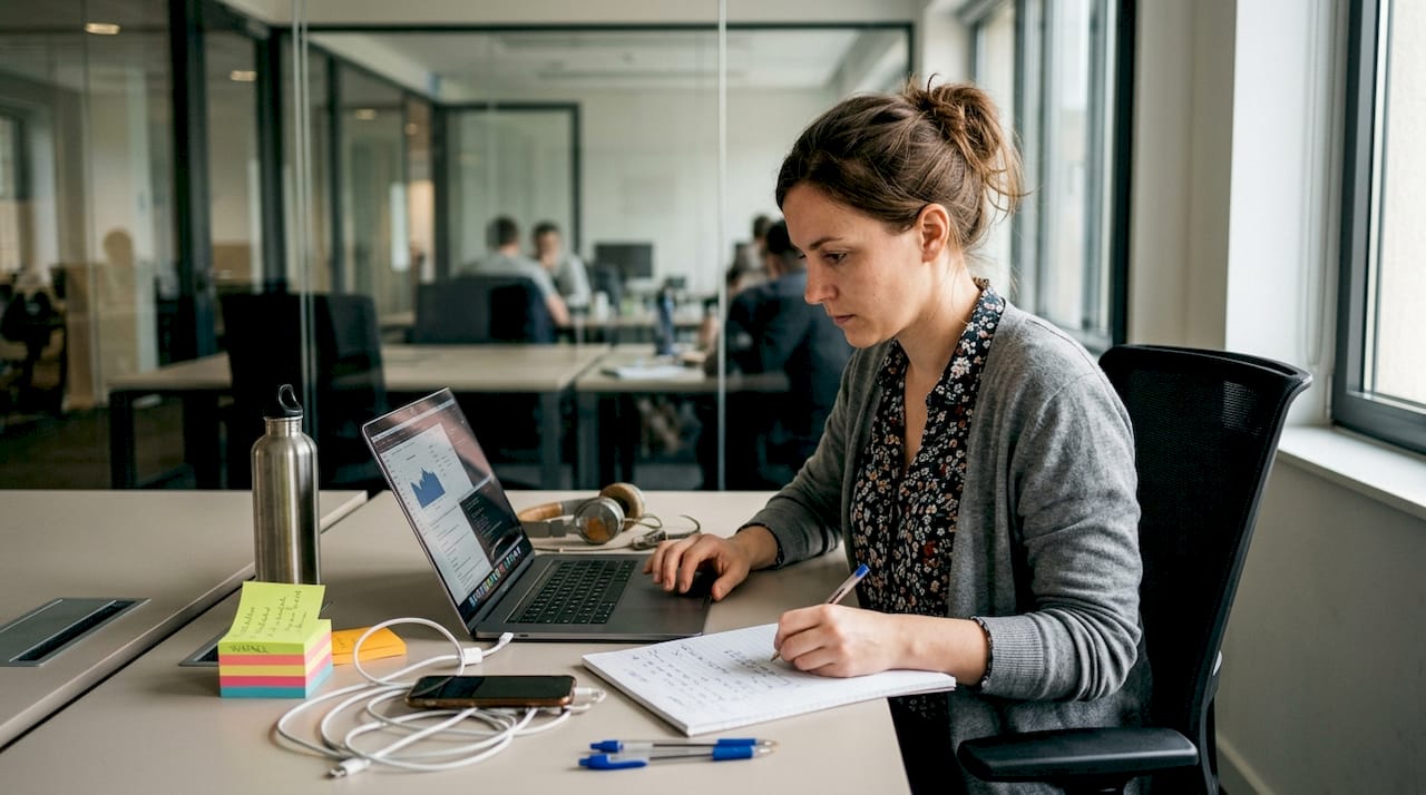 Data scientist labeling attributes at bright desk