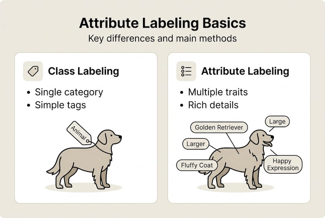 Infographic contrasting class and attribute labeling