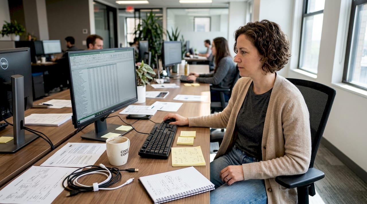 Data scientist reviewing dataset workspace