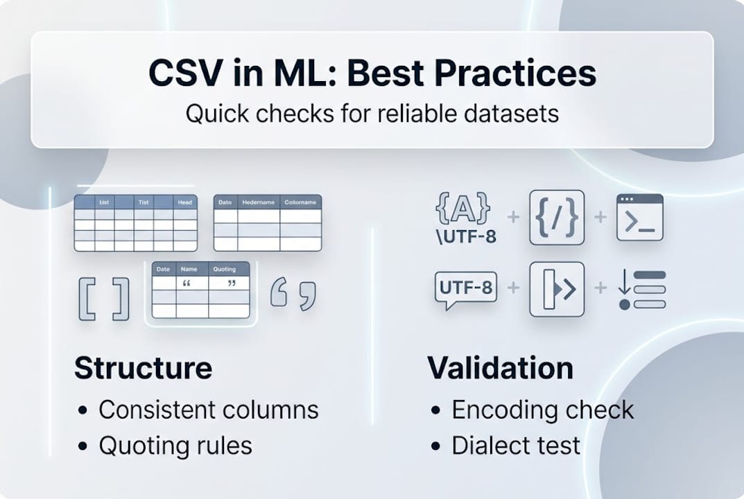 Infographic summarizing CSV dataset best practices