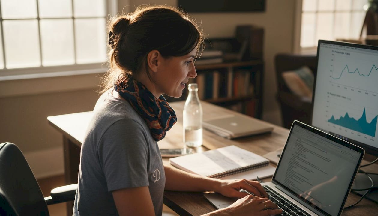 Data scientist formats training data at laptop
