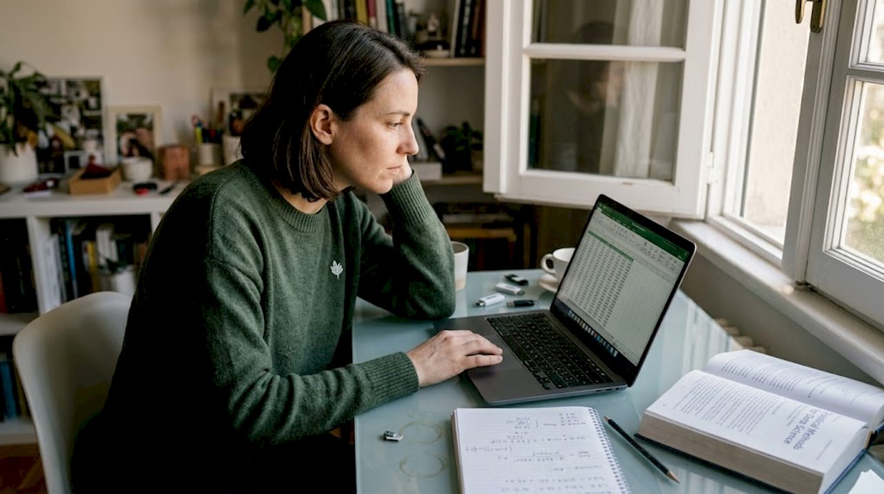 Data scientist normalizing datasets at desk