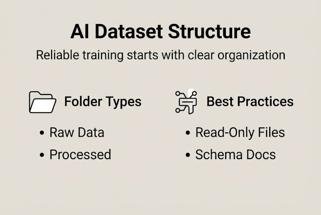 Infographic illustrating key AI dataset structure steps