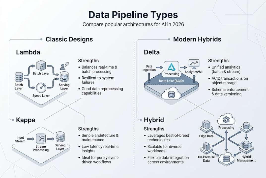 Infographic on major data pipeline architectures