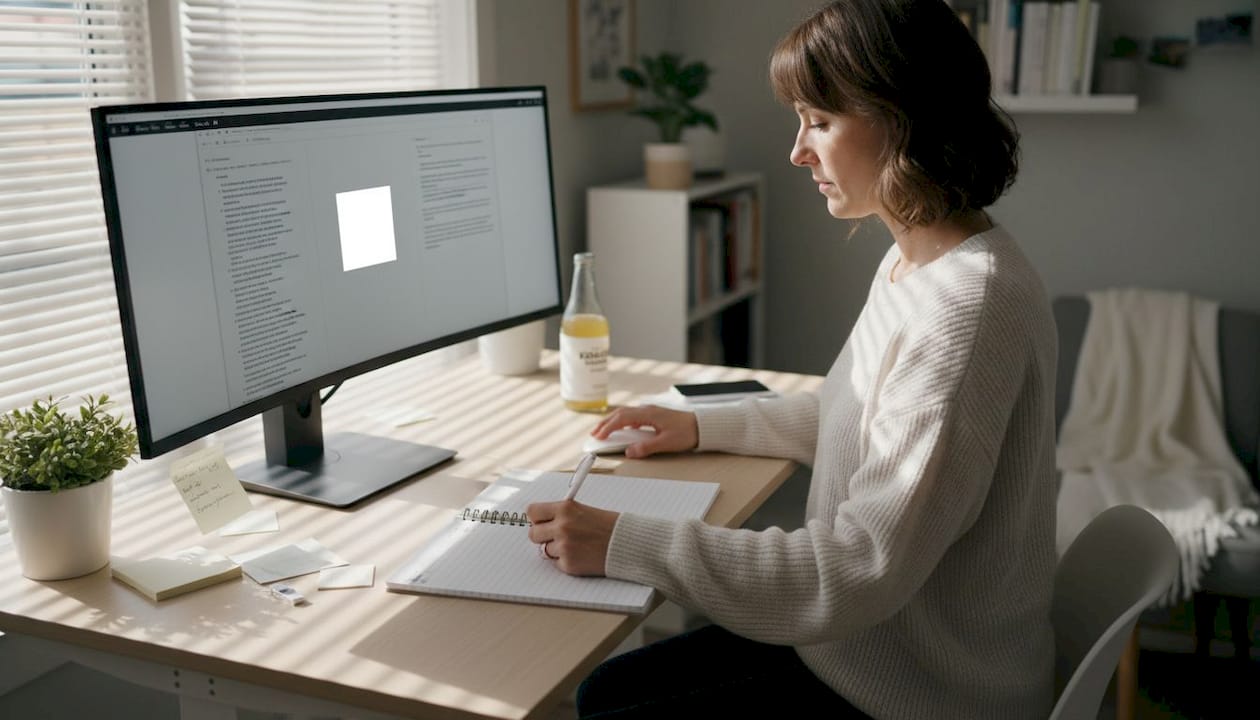 Dataset annotator labeling text in home office