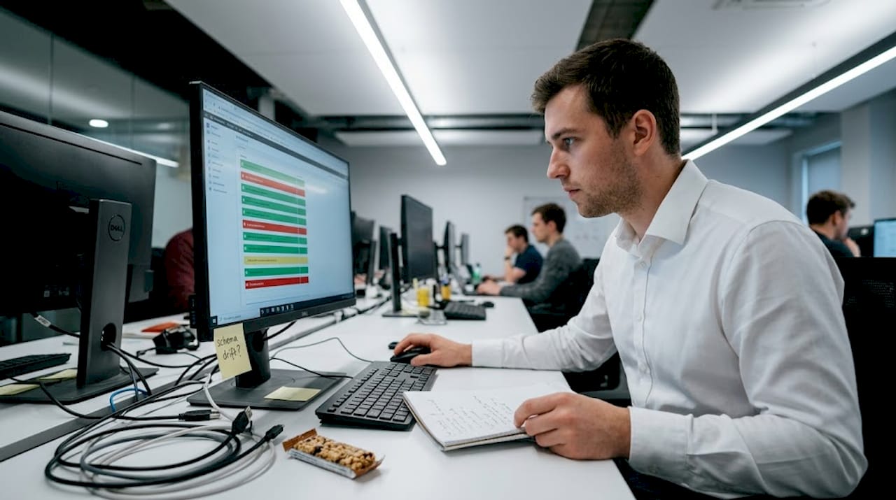 Engineer reviewing quality control checklist at workstation