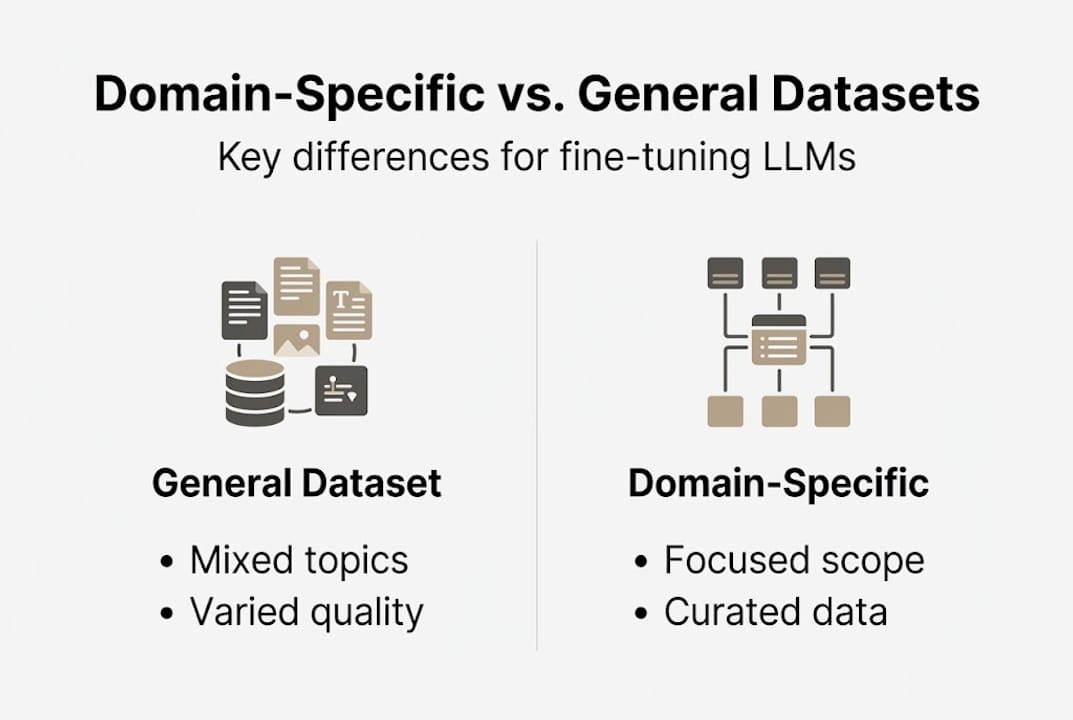 Infographic comparing general and domain-specific datasets