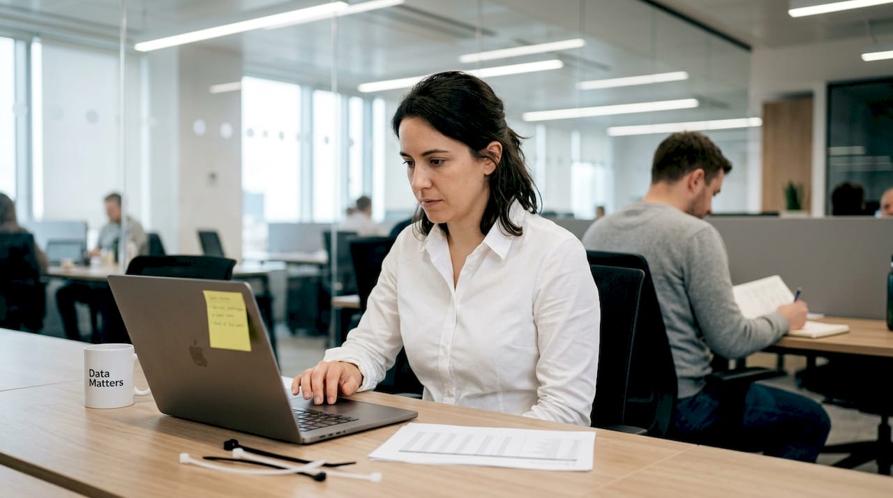 Data engineer reviewing dataset cleansing process