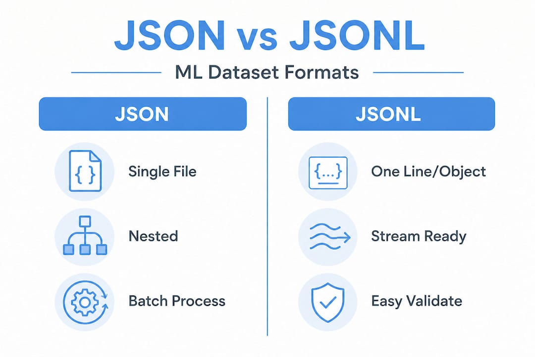 Infographic comparing JSON and JSONL formats