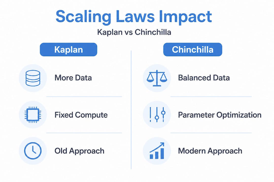 Infographic comparing Kaplan and Chinchilla scaling laws