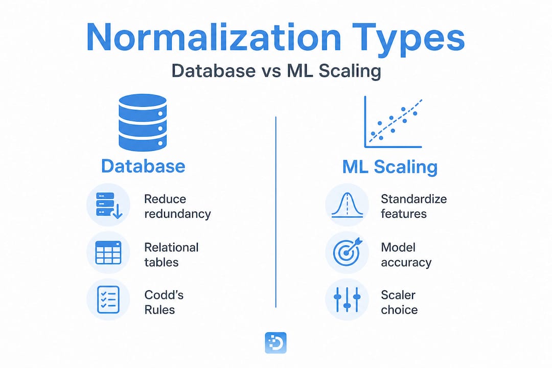 Infographic comparing database and ML normalization, side by side