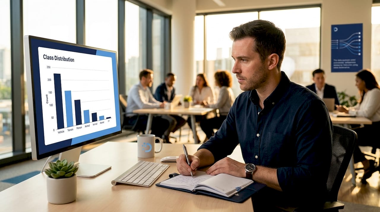 Data analyst reviewing class distribution chart